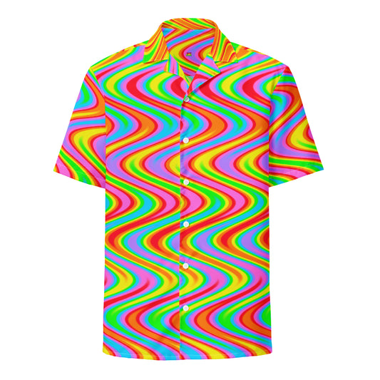 Psychedelic Wave Recycled Button Shirt